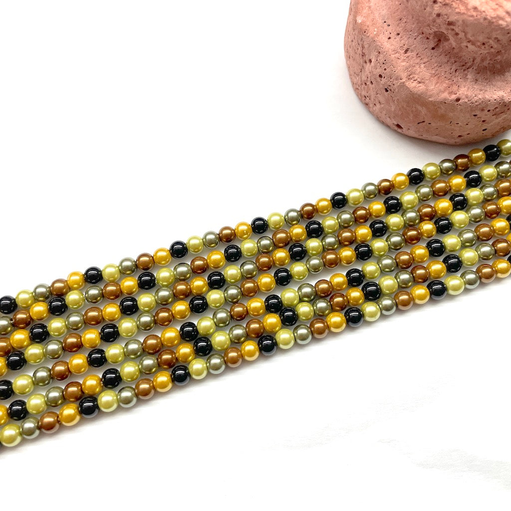 PERLA SHELL | 4MM | MIX NEGRO CAFE AMARILLO INTENSO