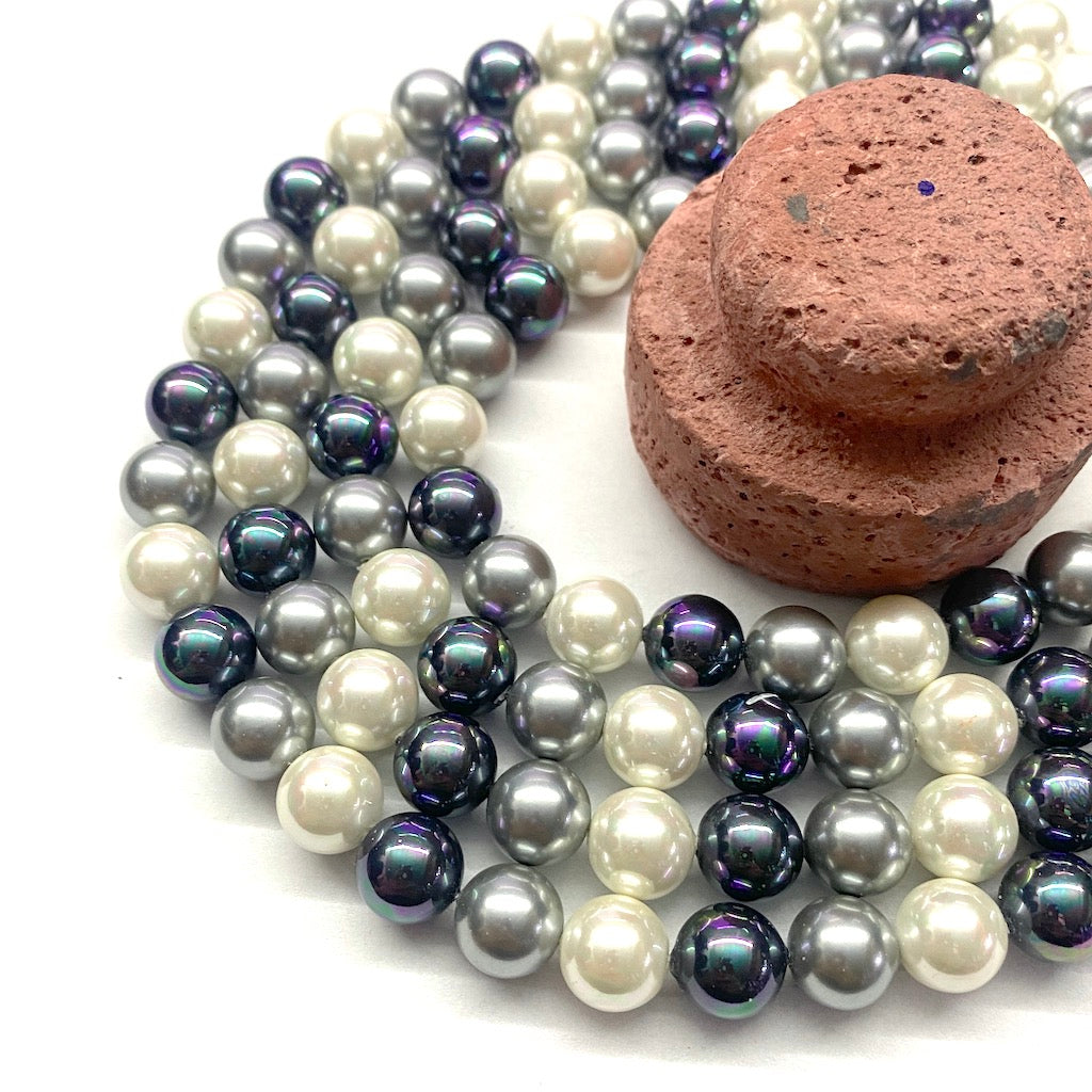 PERLA SHELL | 10MM | NEGRO TORNASOL GRIS BLANCO