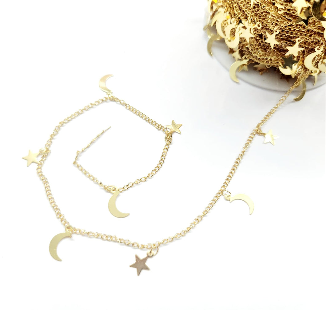 CADENA CON ESTRELLAS Y LUNAS | BAÑO DE ORO 18K