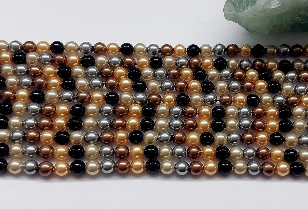 PERLA SHELL | 4MM | MIX NEGRO DAMASCO MANTEQUILLA GRIS